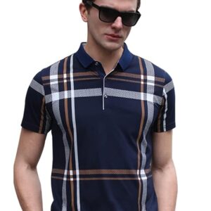 EYEBOGLER Men's Trendy Polo Neck Half Sleeves Regular Fit Checkered T-Shirt