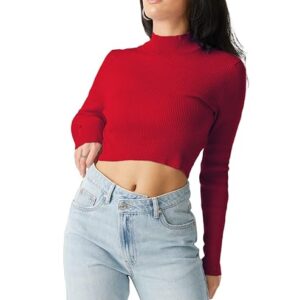 SIGHTBOMB HIGH Neck Curved Hem Full Sleeve Ribbed TOP