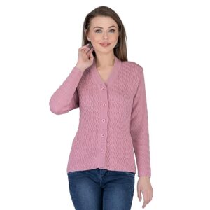 LADY WILLINGTON Women Woolen V-Neck Self Design Cardigan